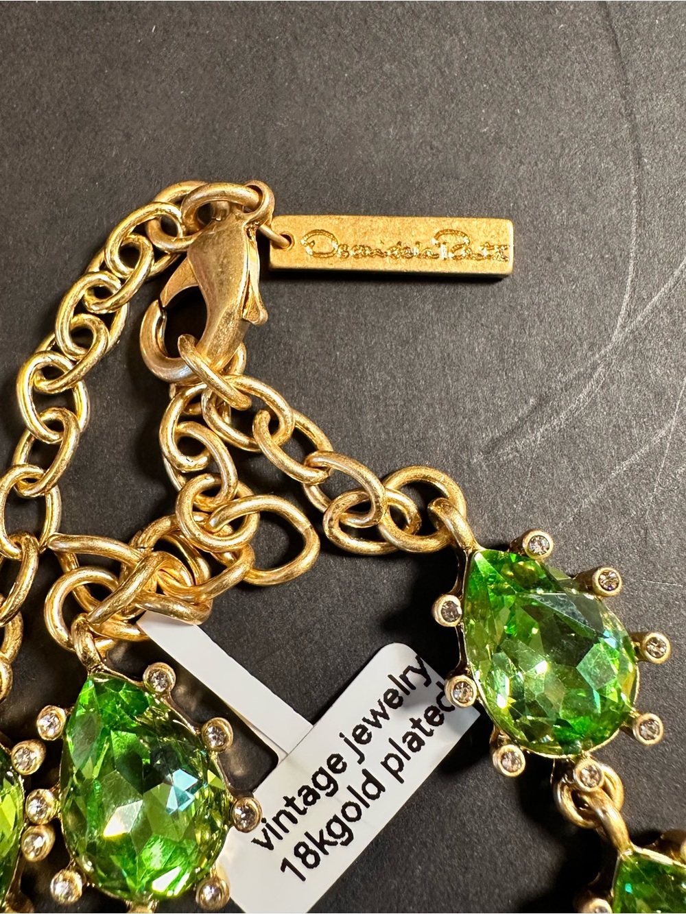 Green Glass 18k Goldplated/Stainless Steel Necklace & Earring Set - Picture 4 of 11
